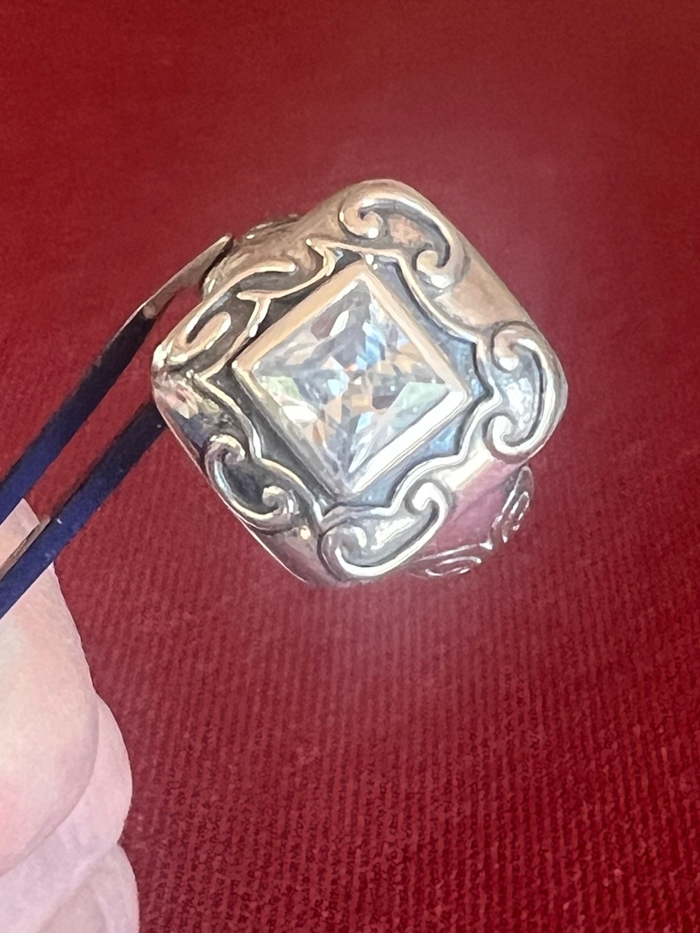 Silpada Silver Ring with Clear Square Stone and Filigree - Picture 3 of 16